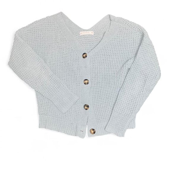 Button Front Green Knit Cardigan Sweater Y2K Minimalist Top - Picture 1 of 4